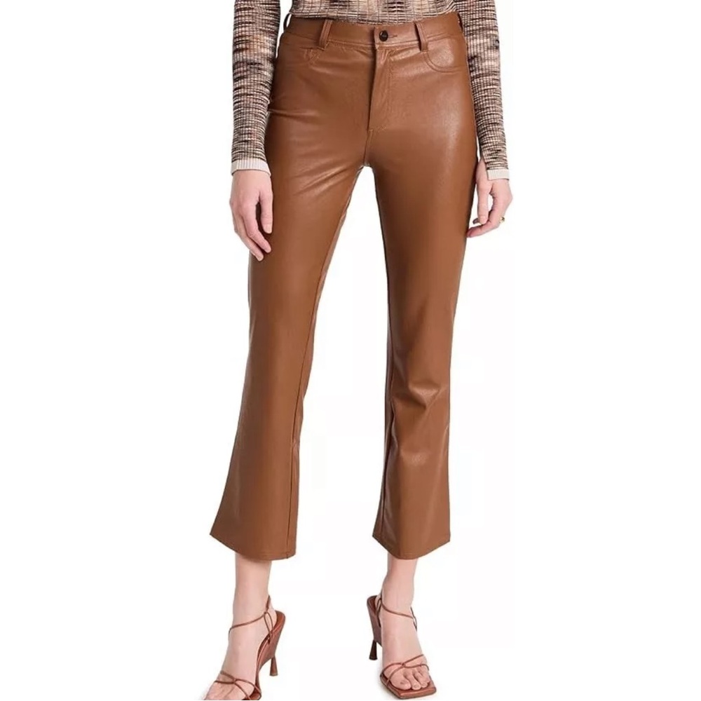 PAIGE Women's Claudine Ankle Flare Jeans Brown Vegan Leather Pants Stretch 32